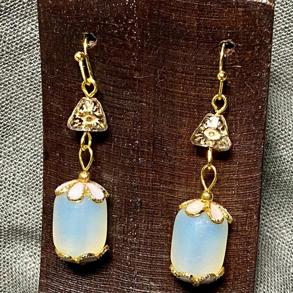 Frosted Crystal Beach Glass Mystic Pyramid Eye Earrings